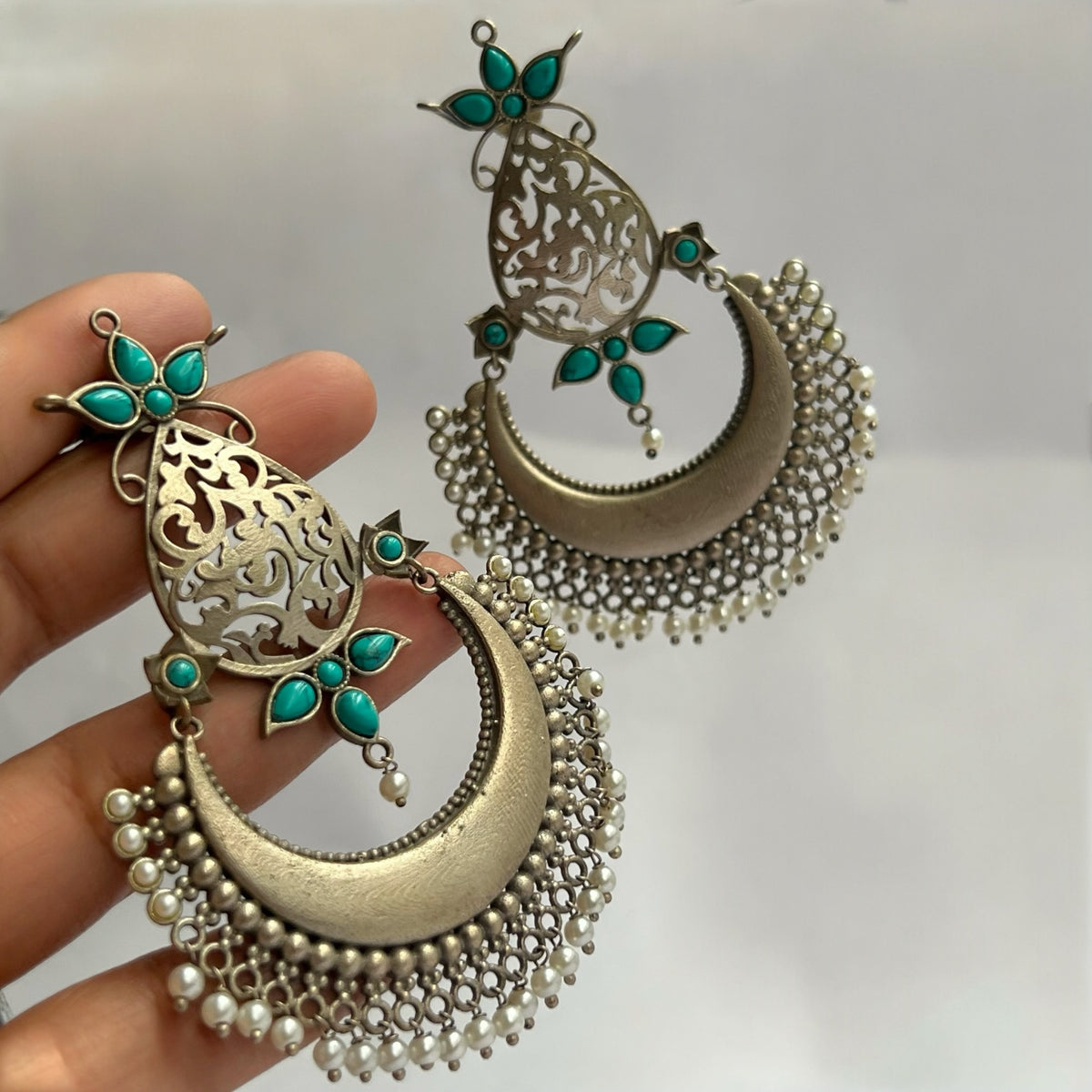 ANVIKA FAUX SILVER SEMI HANDMADE DANGLERS/ EARRINGS ER657
