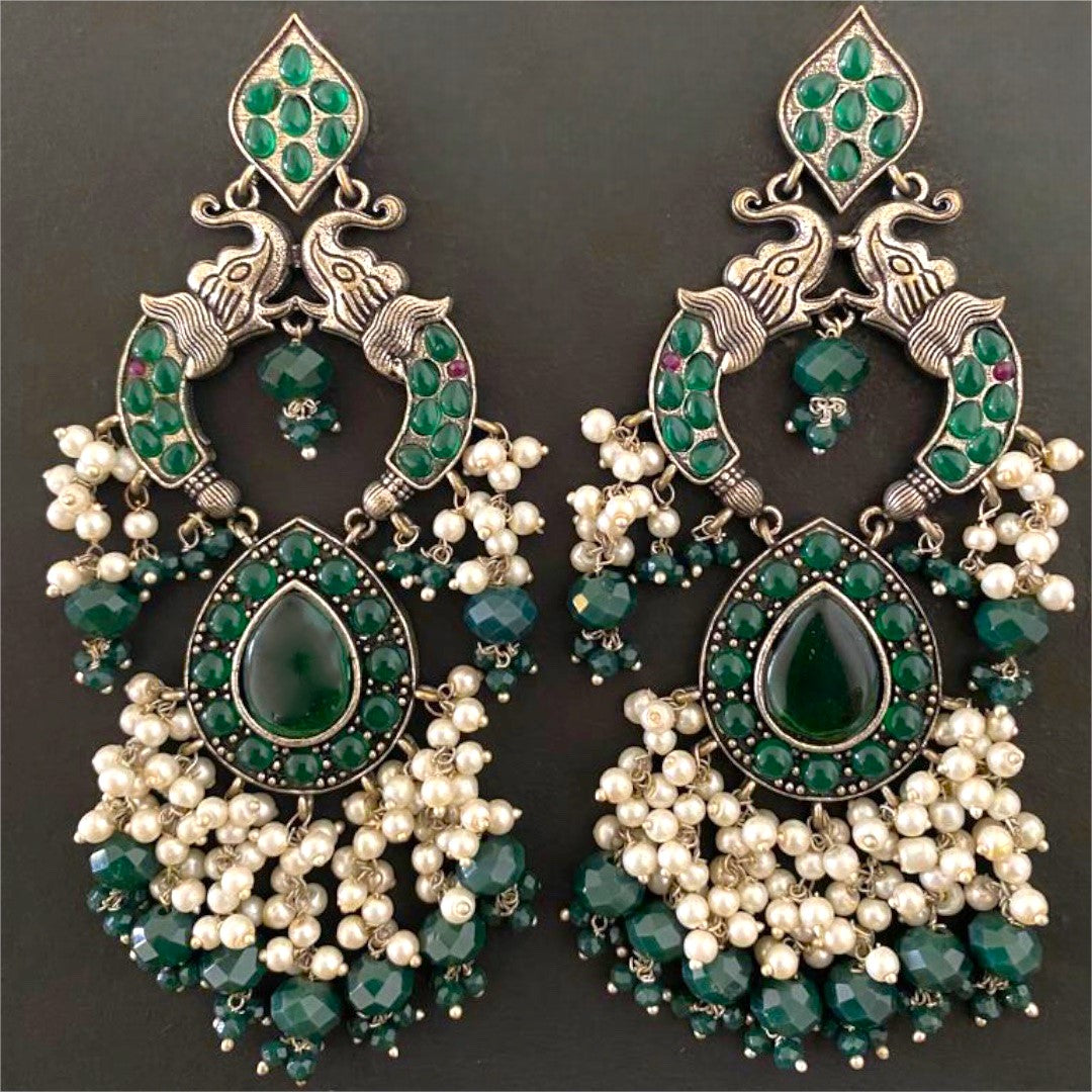 PIRAHA SEMIHANDMADE JUMBO OXIDIZED BEADED EARRING ER150