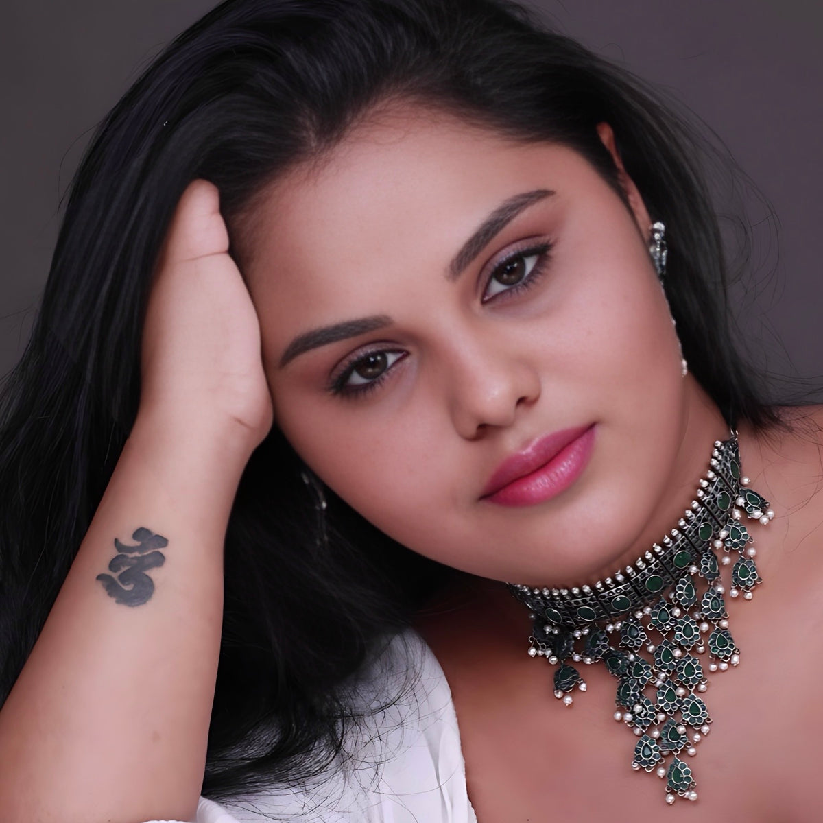 LIDA BIJOUX PREMIUM RUSTIC FINISH SEMI HANDMADE CHOKER WITH EARRINGS CH90