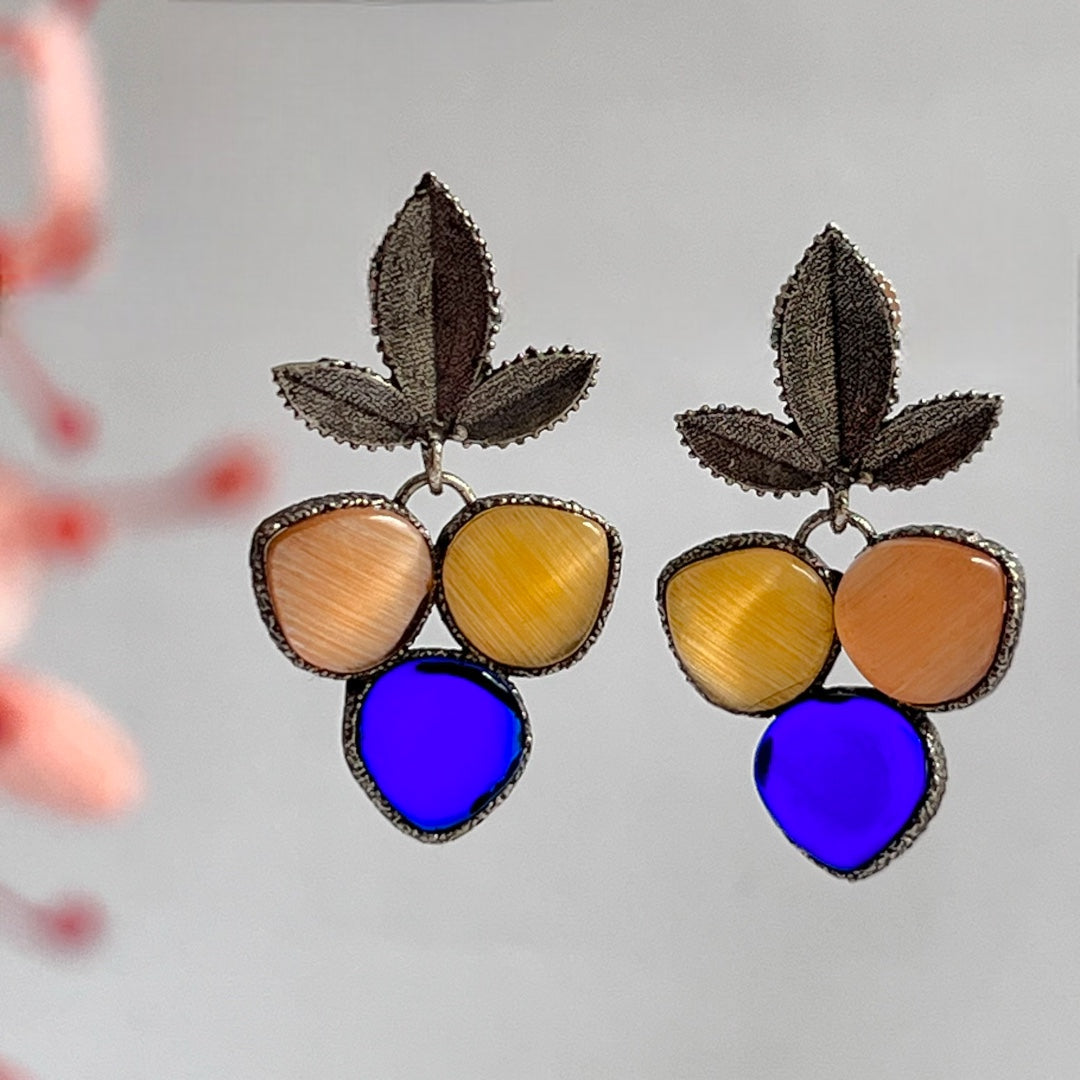 3 EYED SEMI HEMISPHERE SEMI HANDMADE OXIDIZED EARRING ER207