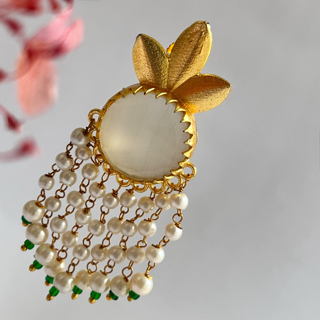 SOLITARE SOUL SEMI HANDMADE MONOLISA  BEADED GOLD-TONED EARRING -ER275