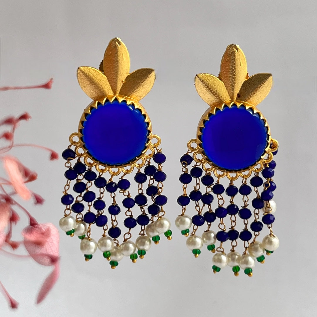 SOLITARE SOUL SEMI HANDMADE MONOLISA  BEADED GOLD-TONED EARRING -ER275