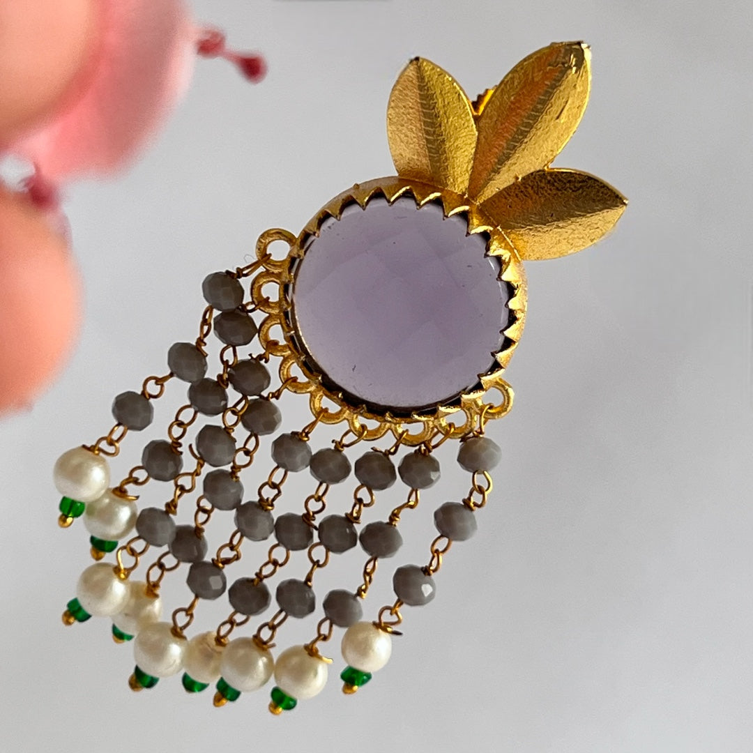 SOLITARE SOUL SEMI HANDMADE MONOLISA  BEADED GOLD-TONED EARRING -ER275