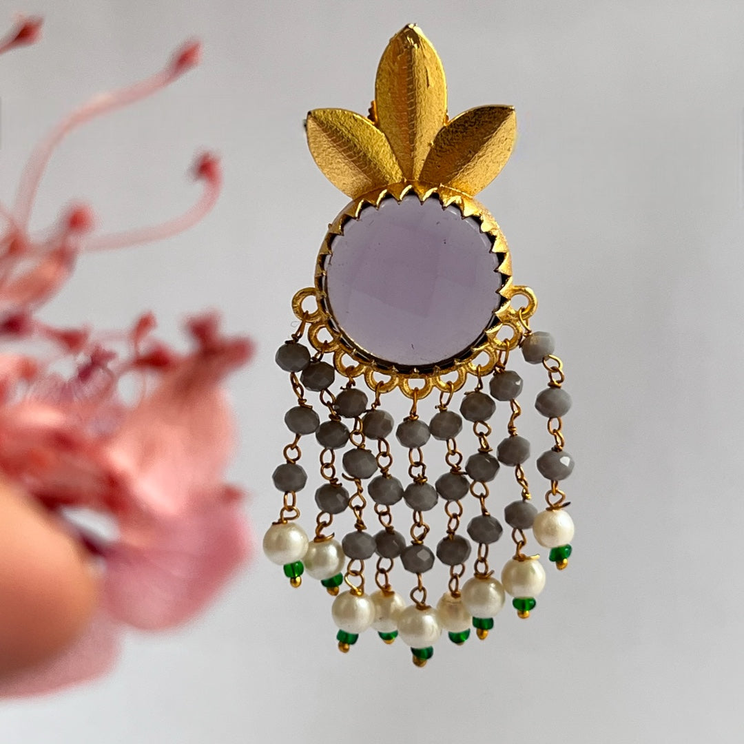 SOLITARE SOUL SEMI HANDMADE MONOLISA  BEADED GOLD-TONED EARRING -ER275