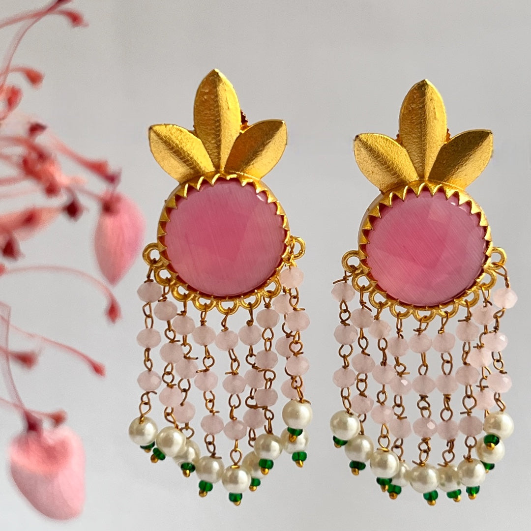 SOLITARE SOUL SEMI HANDMADE MONOLISA  BEADED GOLD-TONED EARRING -ER275