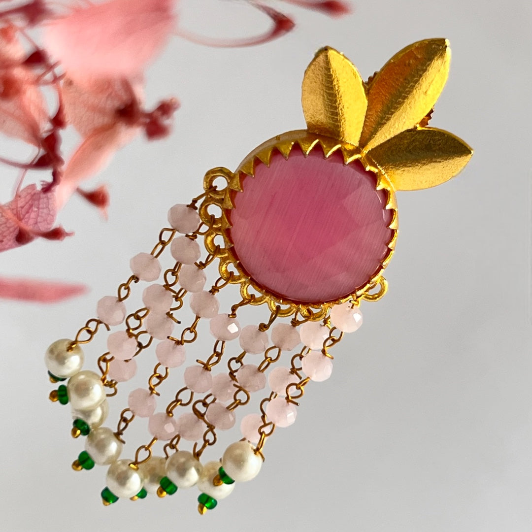 SOLITARE SOUL SEMI HANDMADE MONOLISA  BEADED GOLD-TONED EARRING -ER275