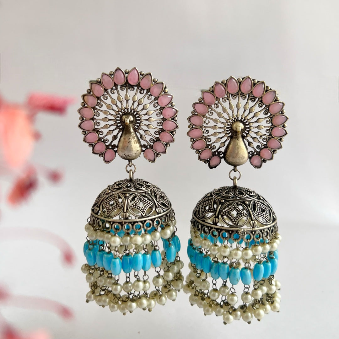 MAYIL SILVER LOOK ALIKE SEMI HANDMADE JHUMKA ER186