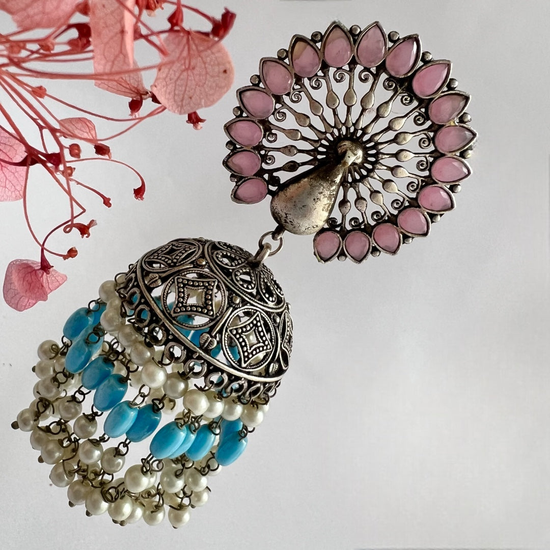 MAYIL SILVER LOOK ALIKE SEMI HANDMADE JHUMKA ER186