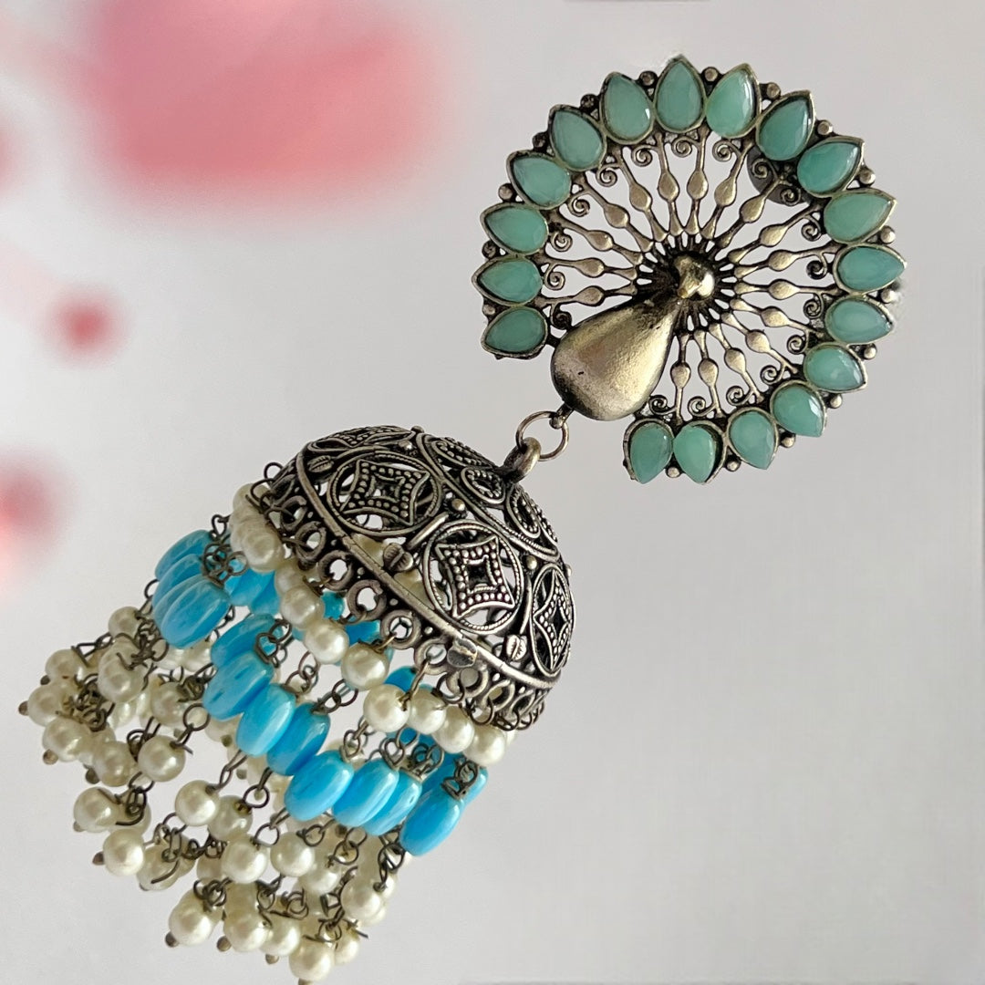 MAYIL SILVER LOOK ALIKE SEMI HANDMADE JHUMKA ER186