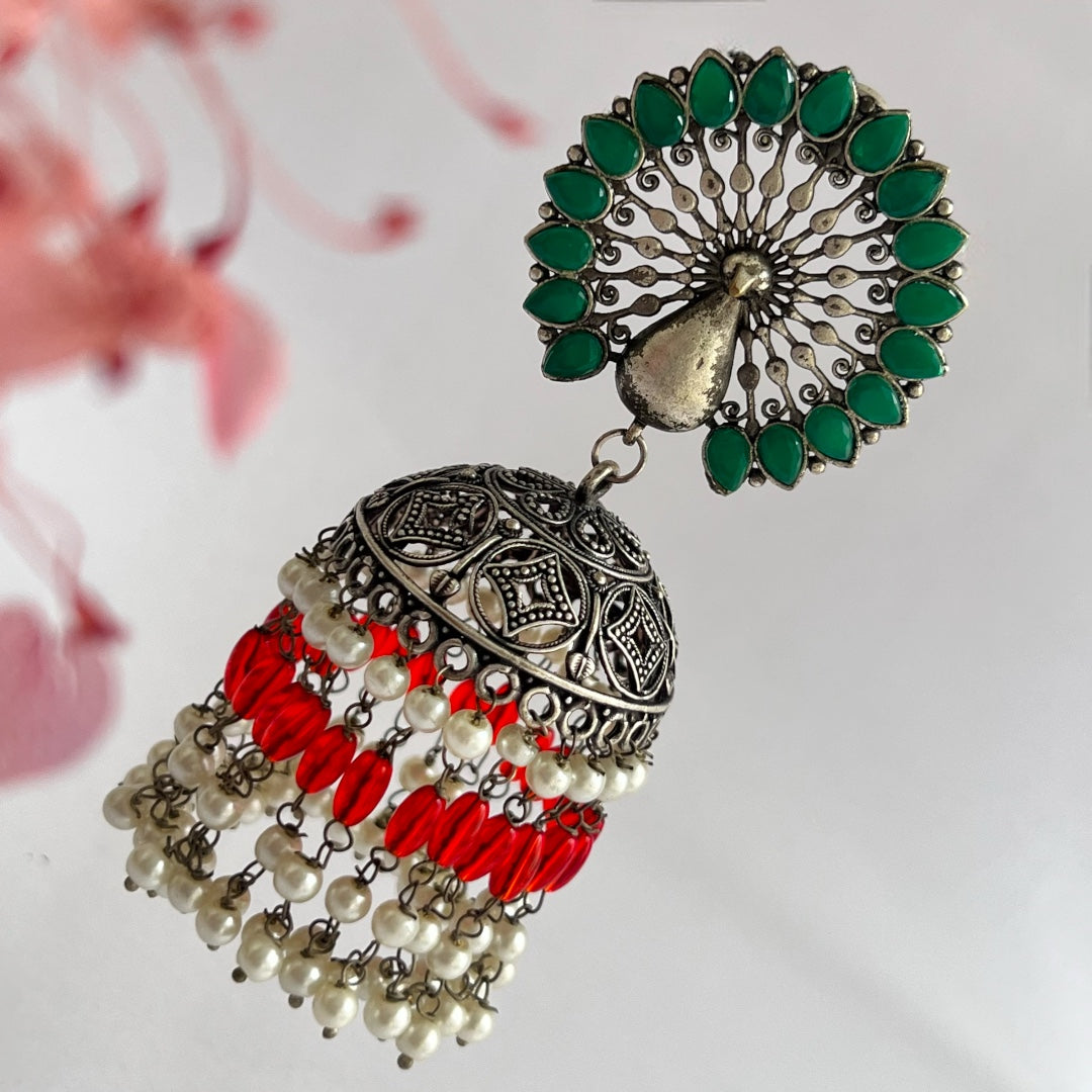 MAYIL SILVER LOOK ALIKE SEMI HANDMADE JHUMKA ER186