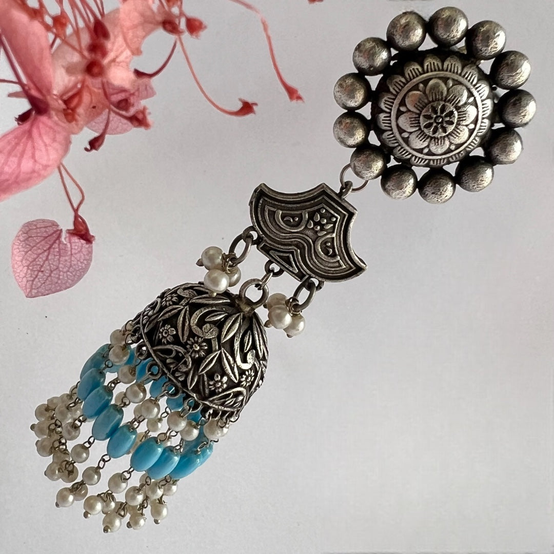 FLORA FANTASY SILVER LOOK ALIKE SEMI-HANDMADE JHUMKAS ER190