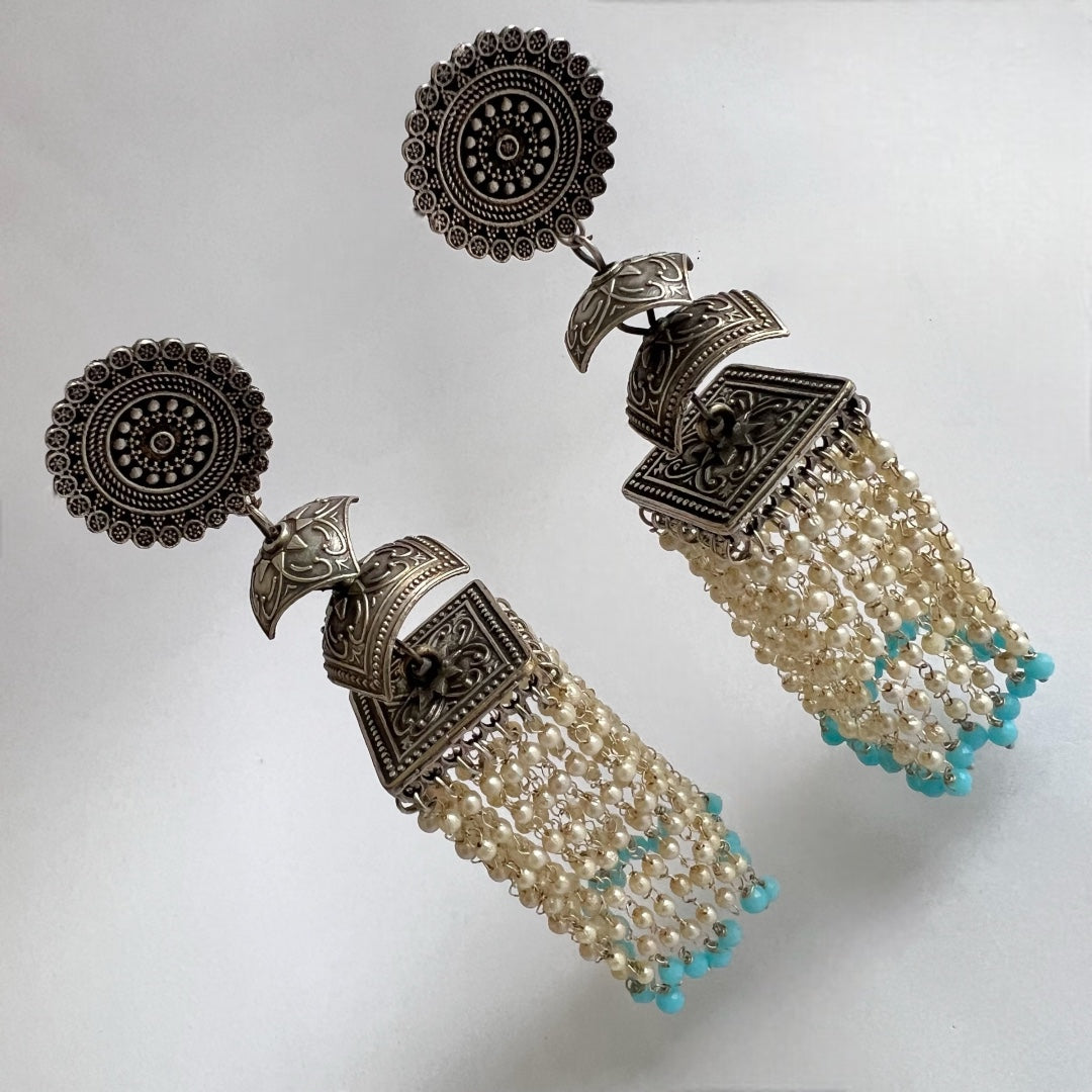DURBAR SILVER LOOK ALIKE SEMI-HANDMADE JHUMKAS ER187