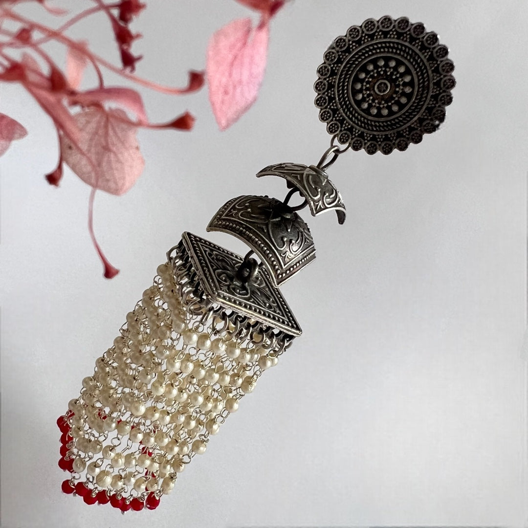 DURBAR SILVER LOOK ALIKE SEMI-HANDMADE JHUMKAS ER187