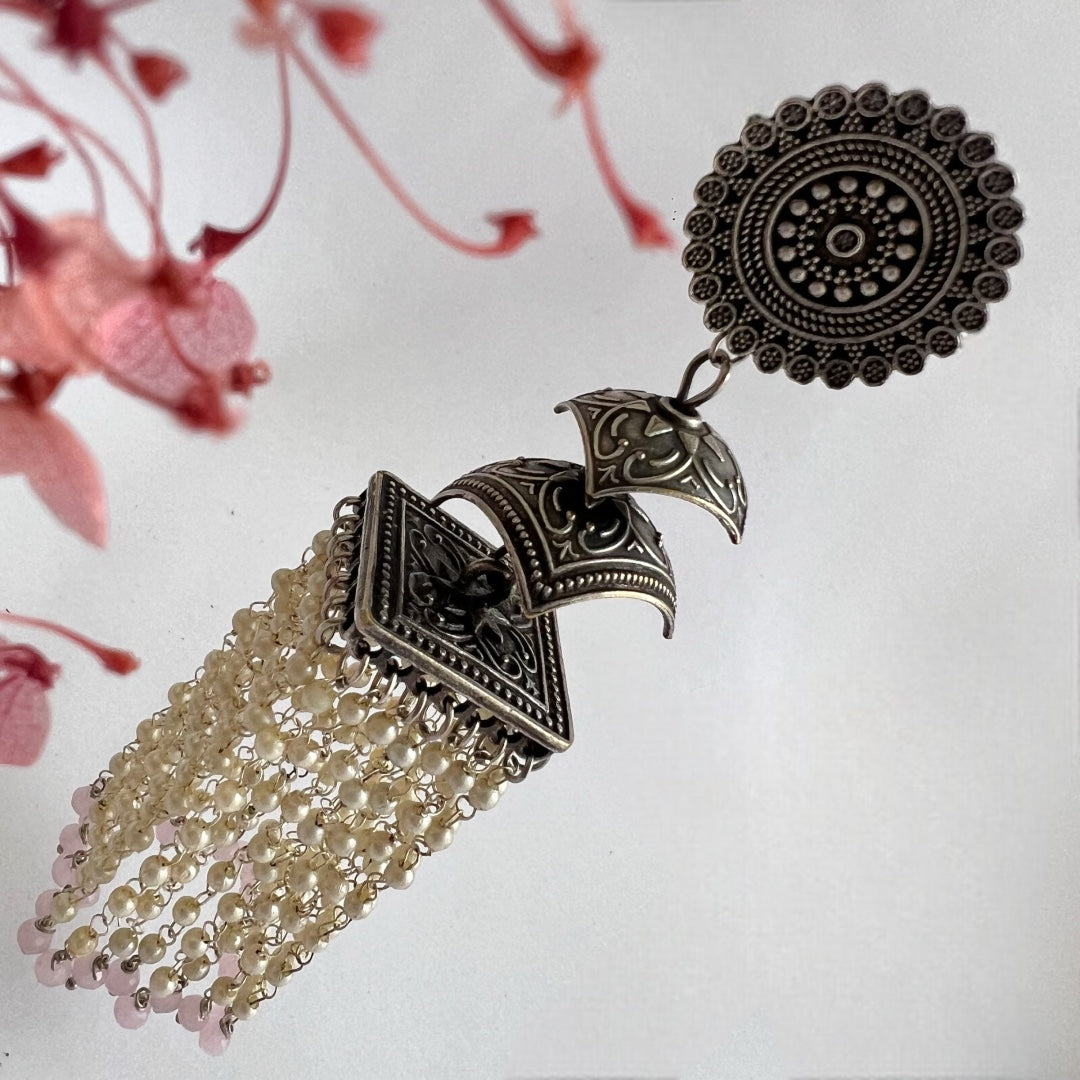 DURBAR SILVER LOOK ALIKE SEMI-HANDMADE JHUMKAS ER187