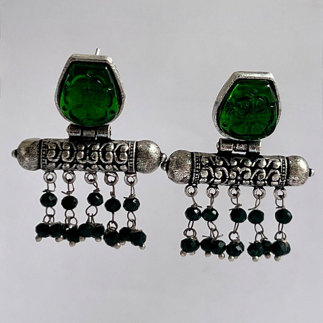 CORAL CARVINGS SEMI HANDMADE OXIDIZED EARRINGS ER168