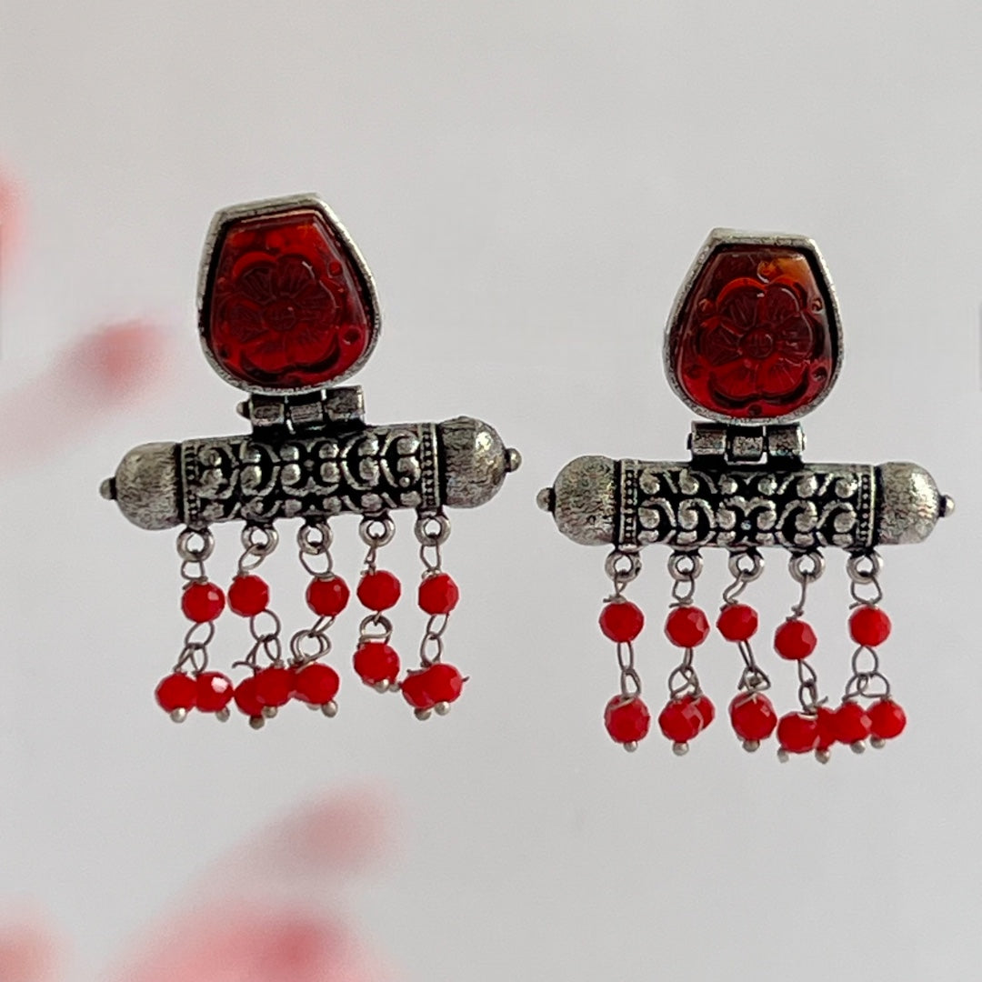 CORAL CARVINGS SEMI HANDMADE OXIDIZED EARRINGS ER168