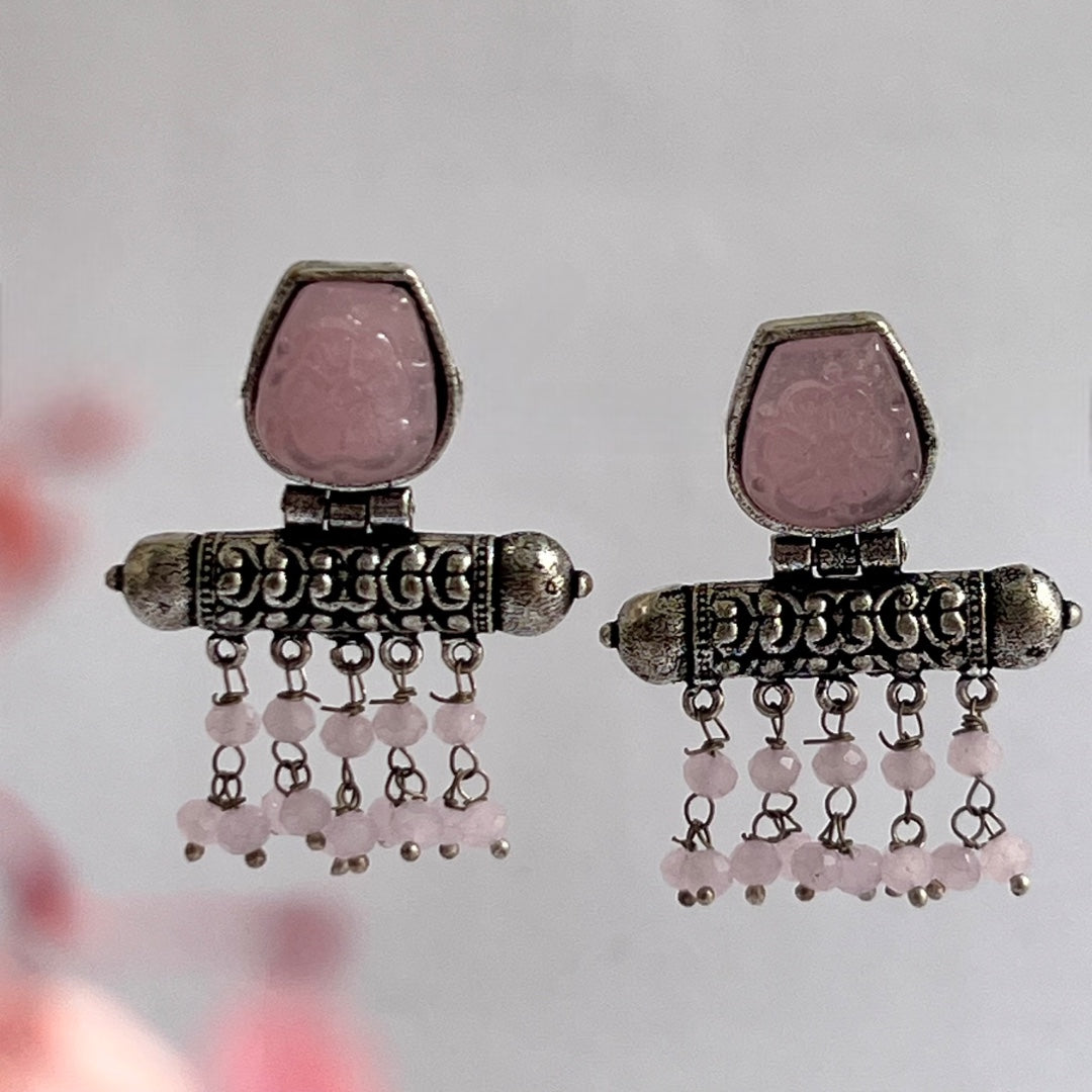 CORAL CARVINGS SEMI HANDMADE OXIDIZED EARRINGS ER168