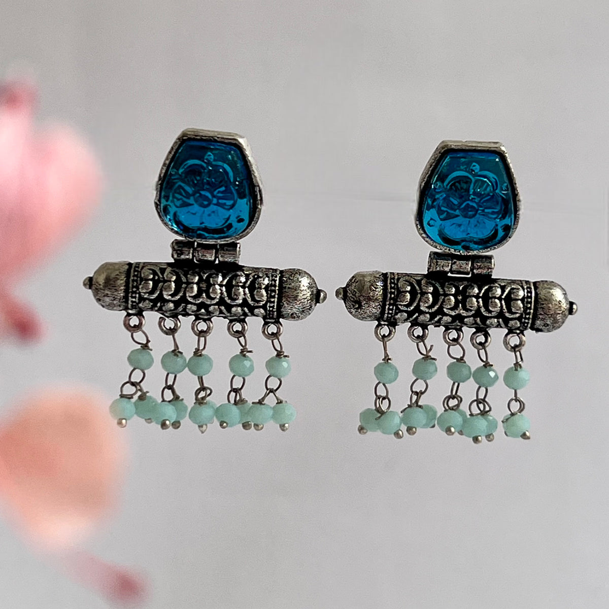 CORAL CARVINGS SEMI HANDMADE OXIDIZED EARRINGS ER168