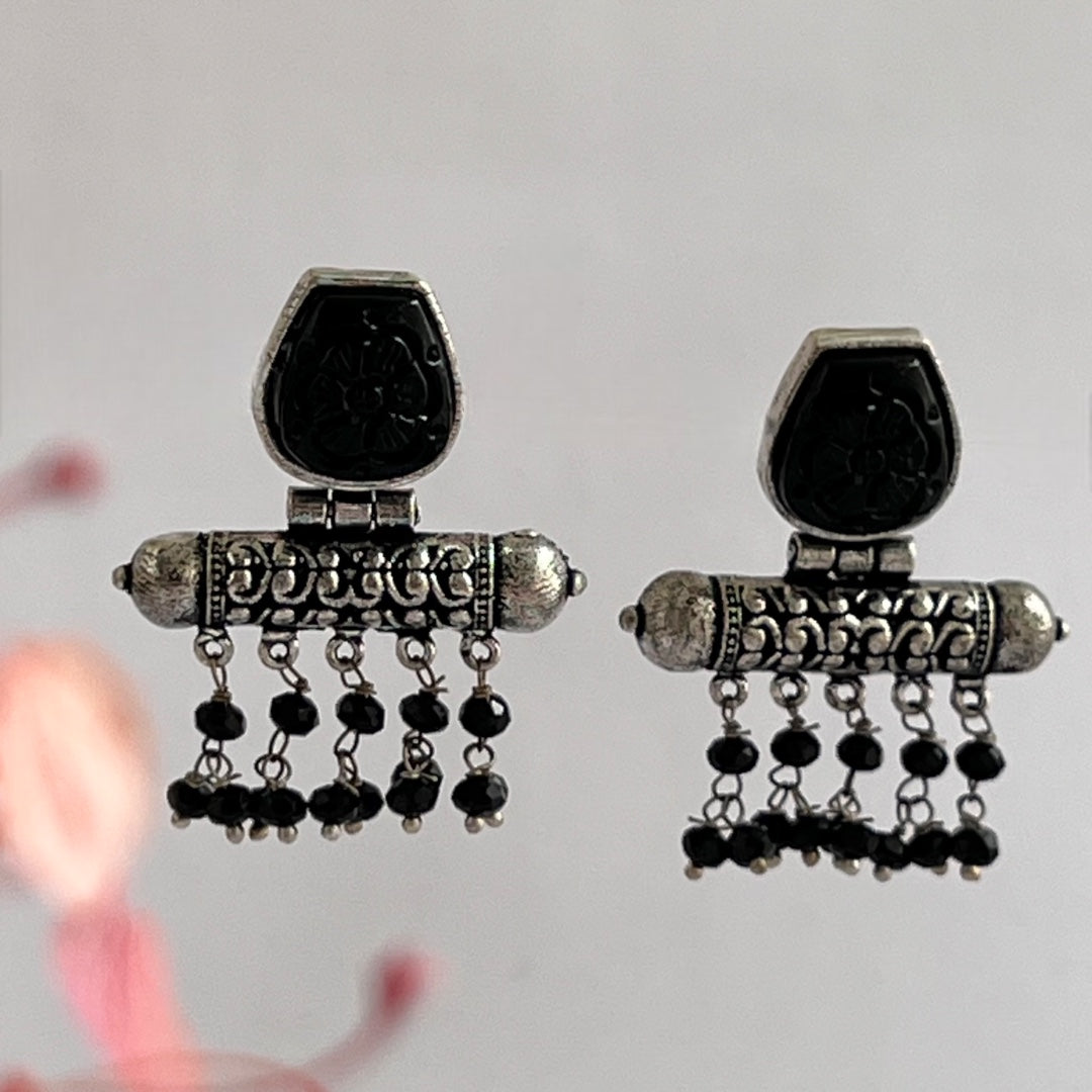 CORAL CARVINGS SEMI HANDMADE OXIDIZED EARRINGS ER168