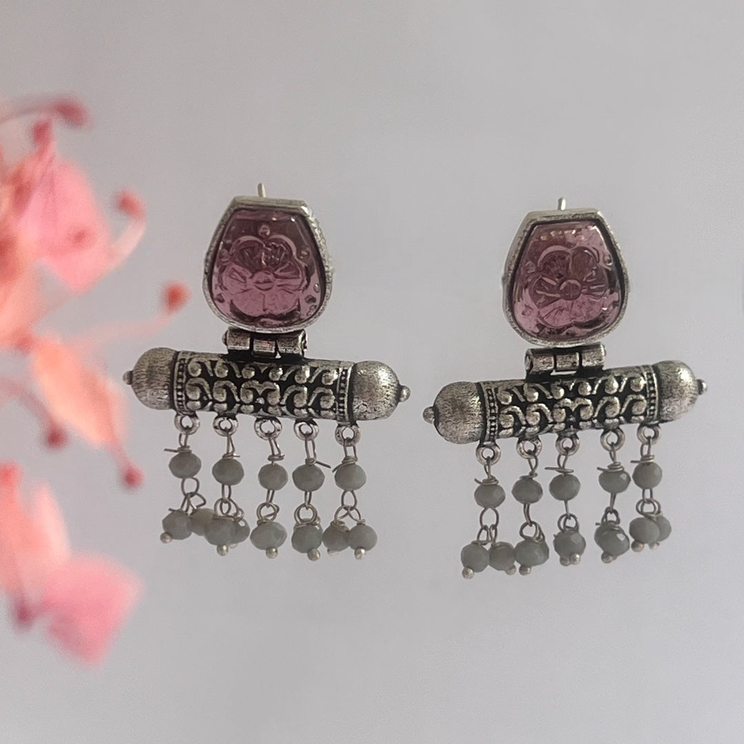 CORAL CARVINGS SEMI HANDMADE OXIDIZED EARRINGS ER168