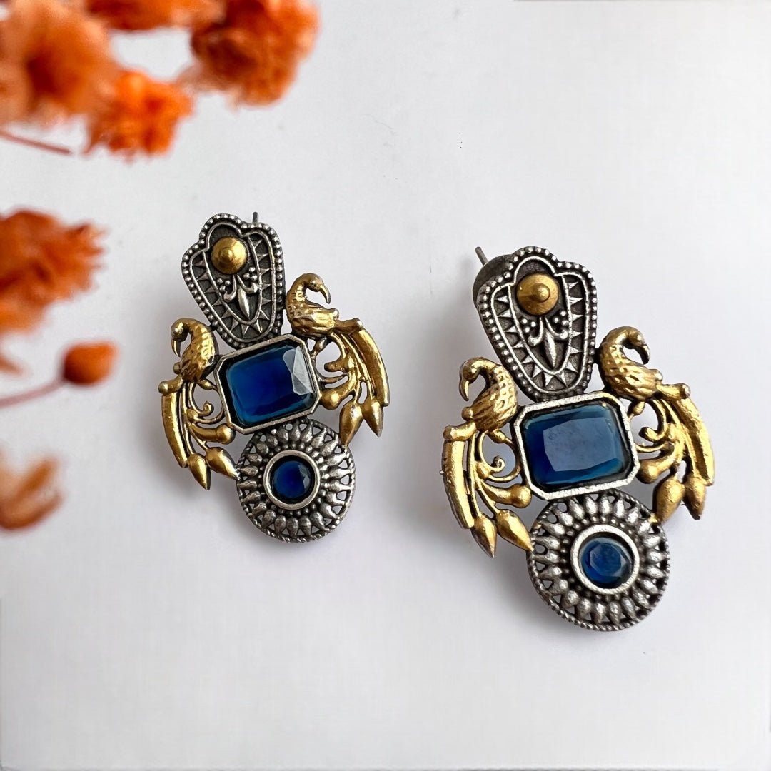 GEMSTONE PEACOCK ELEGANCE DUAL TONE SILVER LOOK ALIKE EARRING ER232