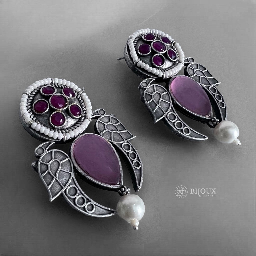 JACKIE MONALISA FAUX SILVER SEMI HANDMADE BRASS RAW AND RUSTIC EARRINGS ER360