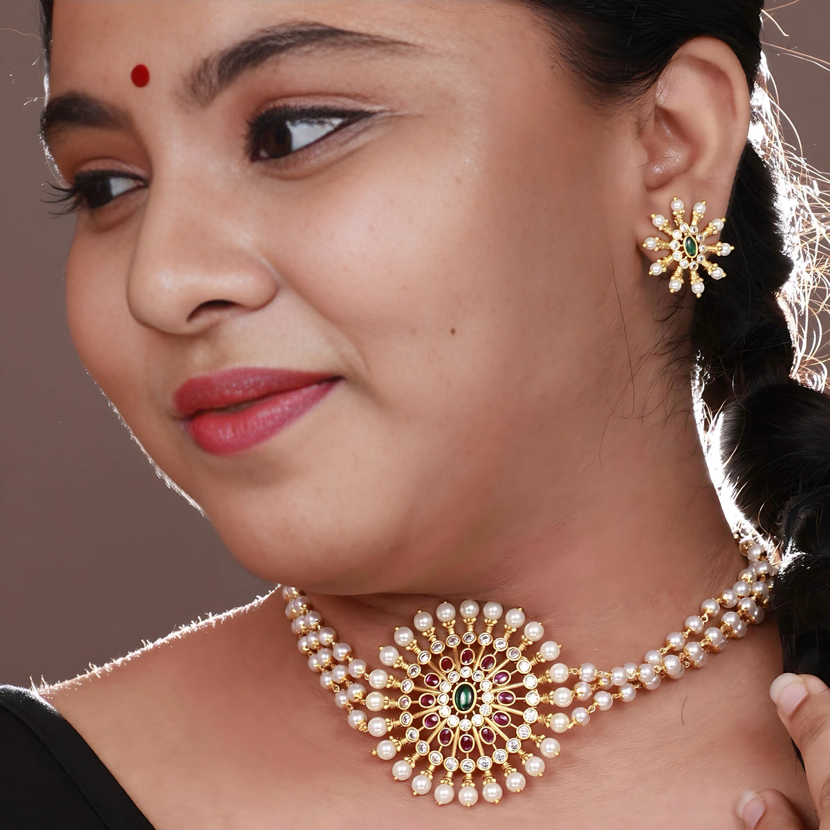 EKTA GOLD TONED CHOKER WITH EARRINGS CH327