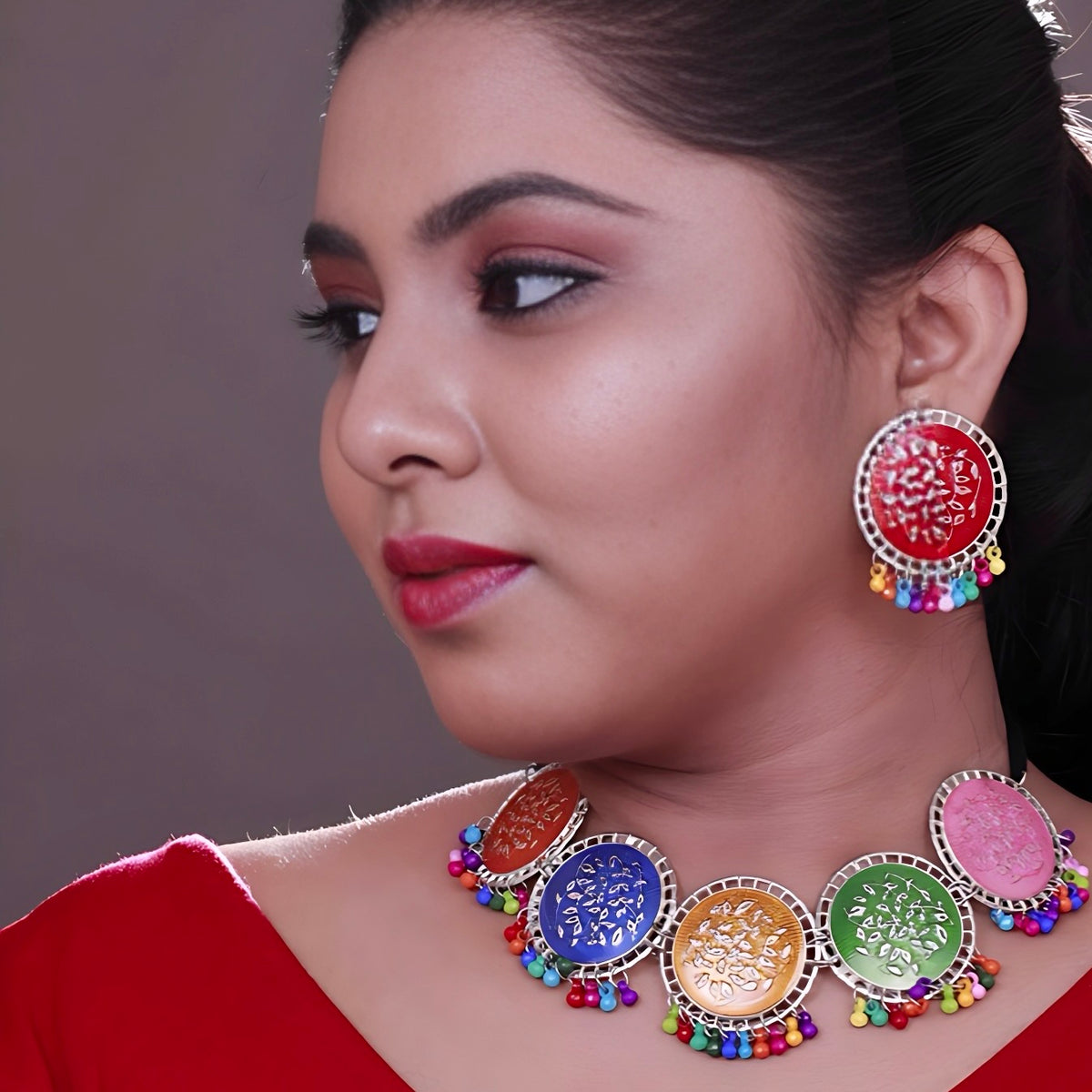 AERA OXIDIZED ANTIQUE NECKPIECE/NECKLACE EARRINGS NL228