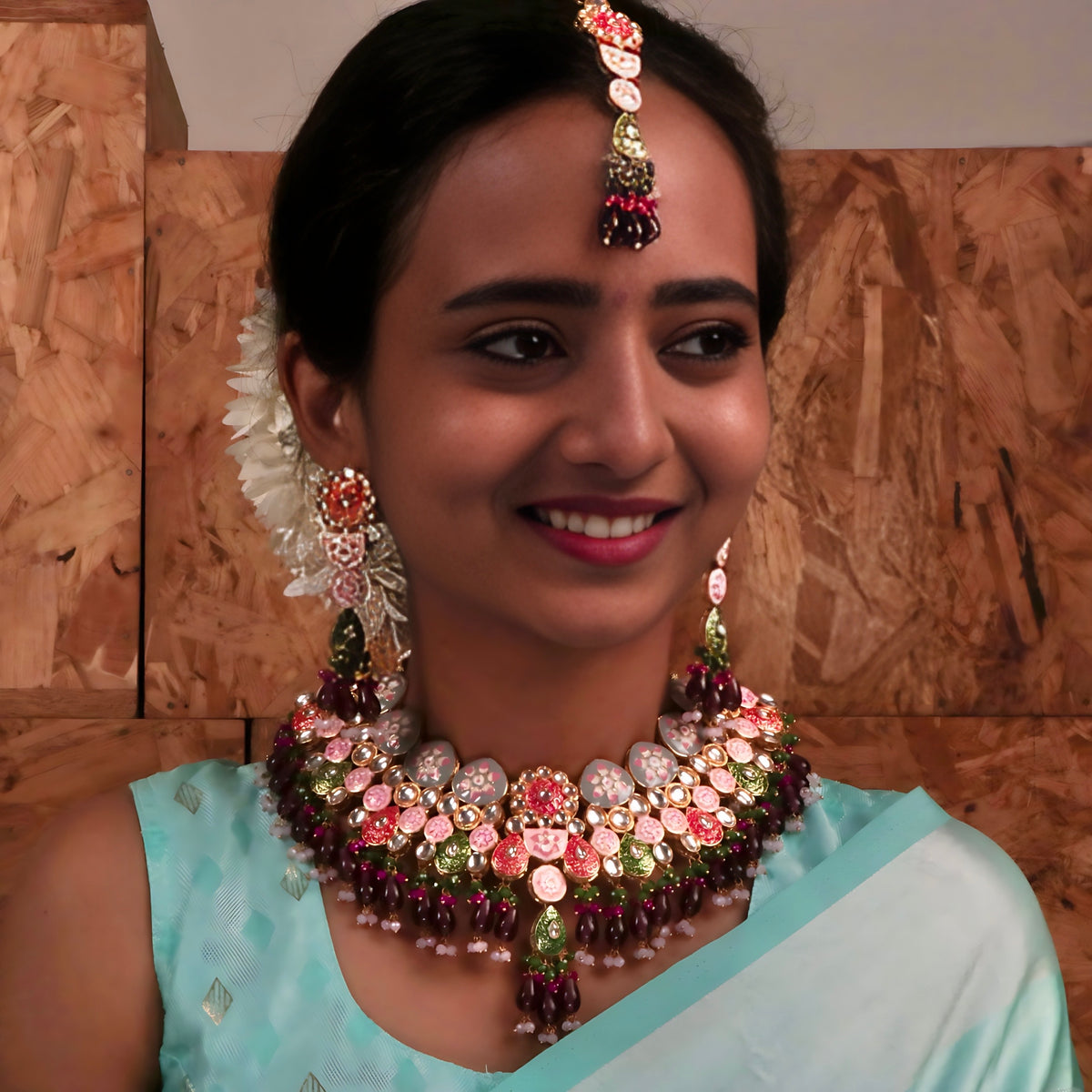 JOSIE SEMI HANDMADE NECKLACE WITH EARRING AND TIKKA NL216