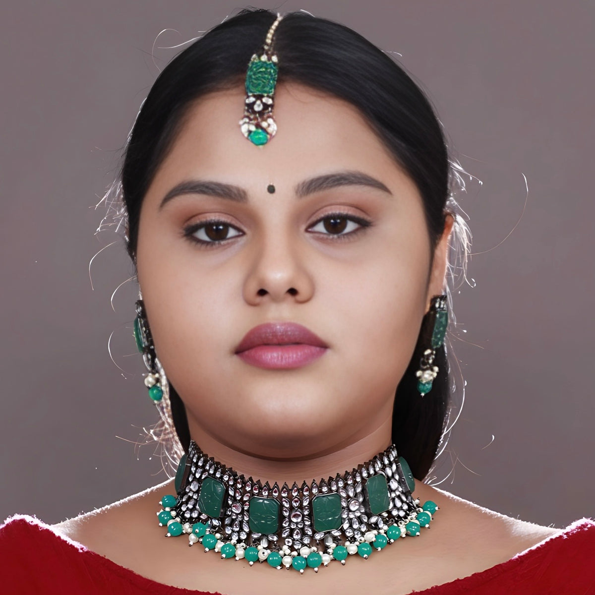 PRISMA FAUX KUNDAN SEMI HANDMADE NECKLACE WITH EARRING AND TIKKA NL206