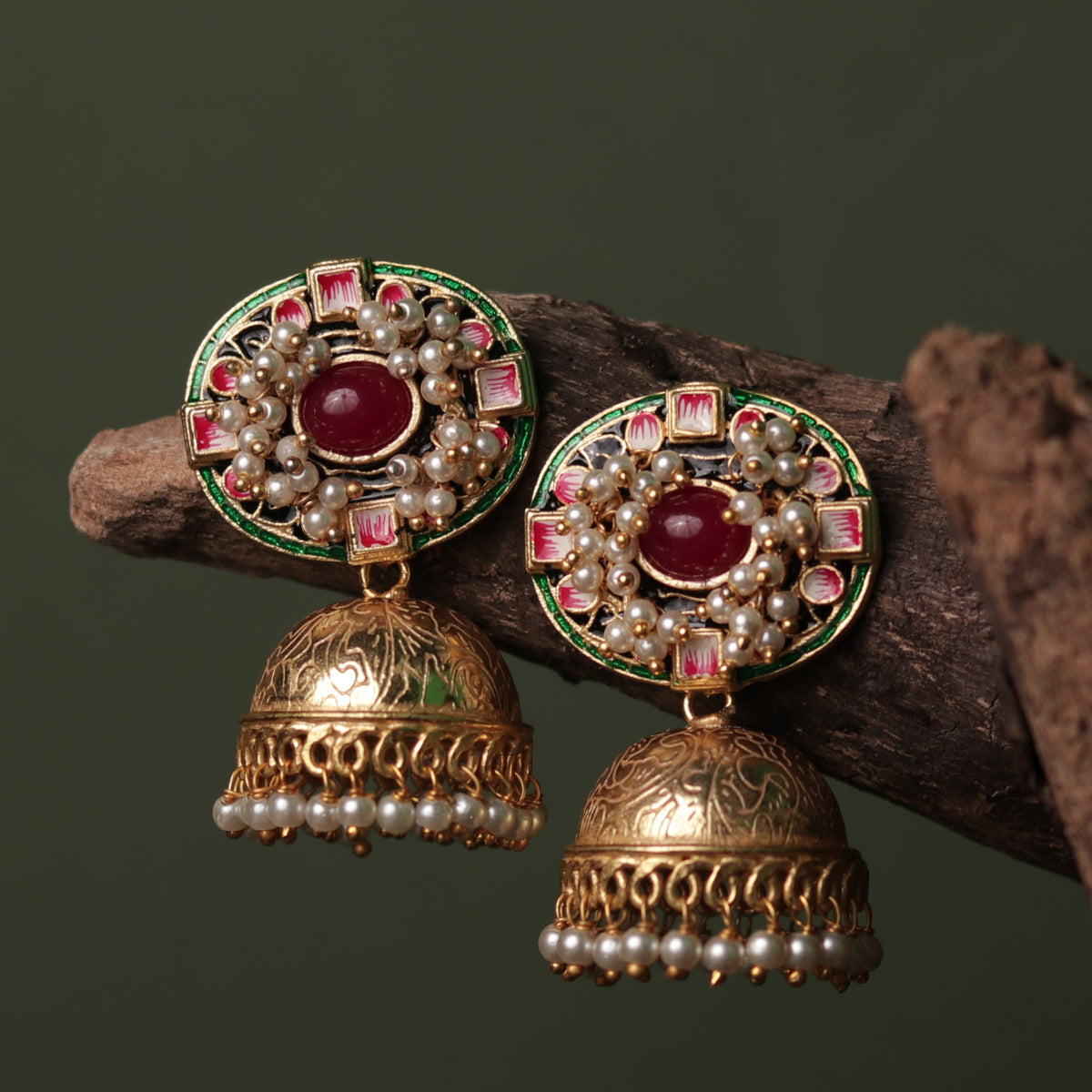 TANYA OVAL MIRAGE HANDMADE AND HANDPAINTED JHUMKAS ER64