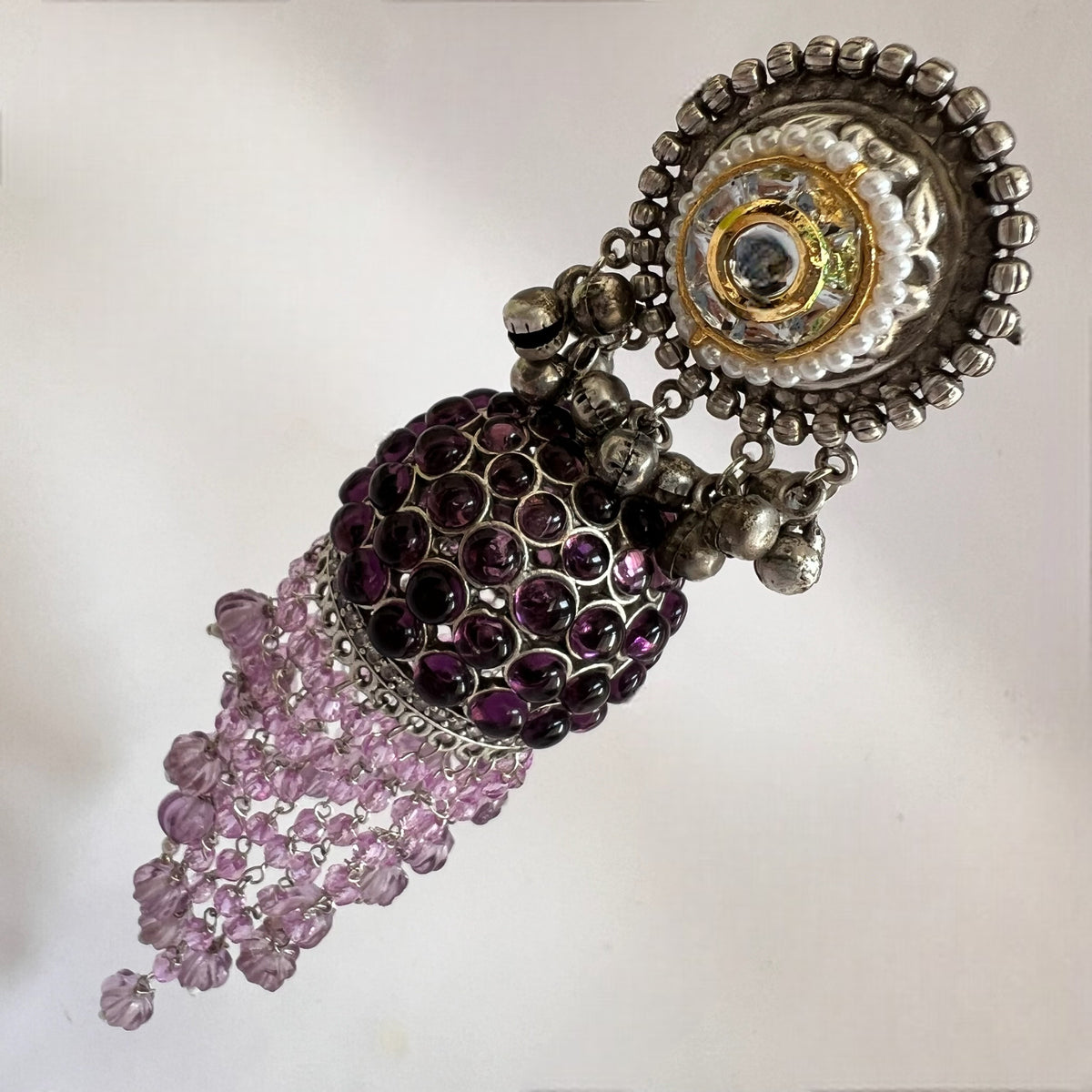 RICHA SILVER LOOK ALIKE GOLD-TONED HANDMADE KEMP JUMBO  JHUMKAS ER576