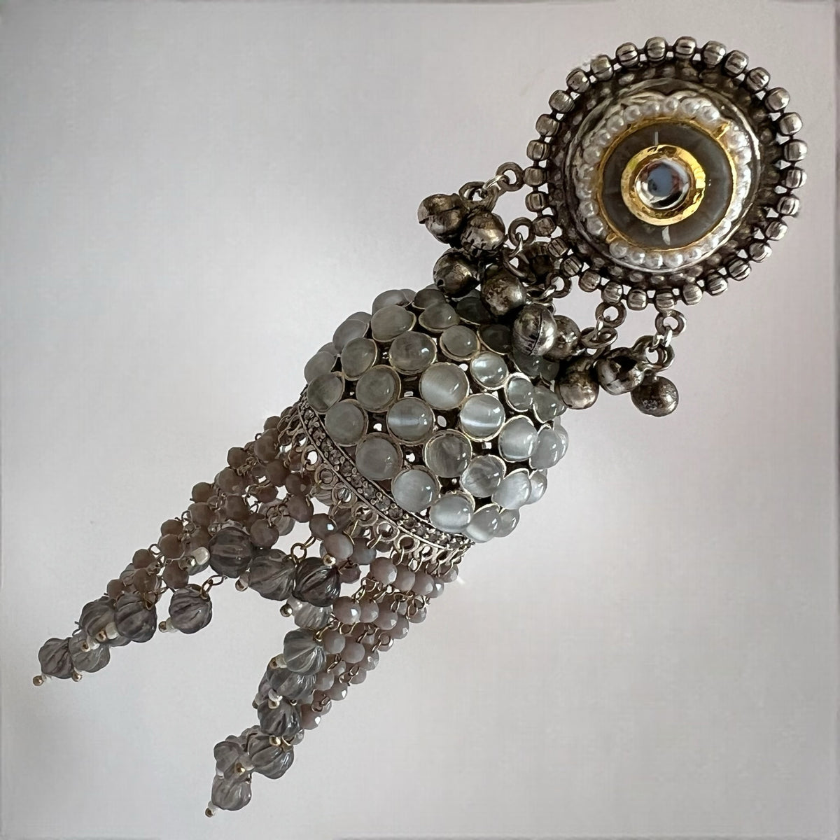 RICHA SILVER LOOK ALIKE GOLD-TONED HANDMADE KEMP JUMBO  JHUMKAS ER576