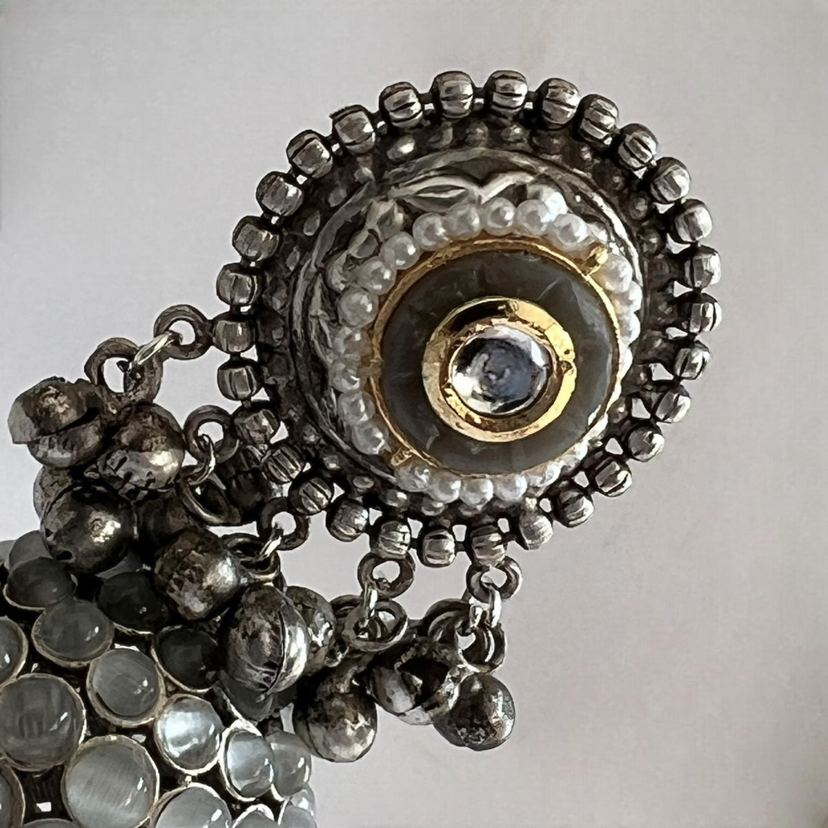 RICHA SILVER LOOK ALIKE GOLD-TONED HANDMADE KEMP JUMBO  JHUMKAS ER576