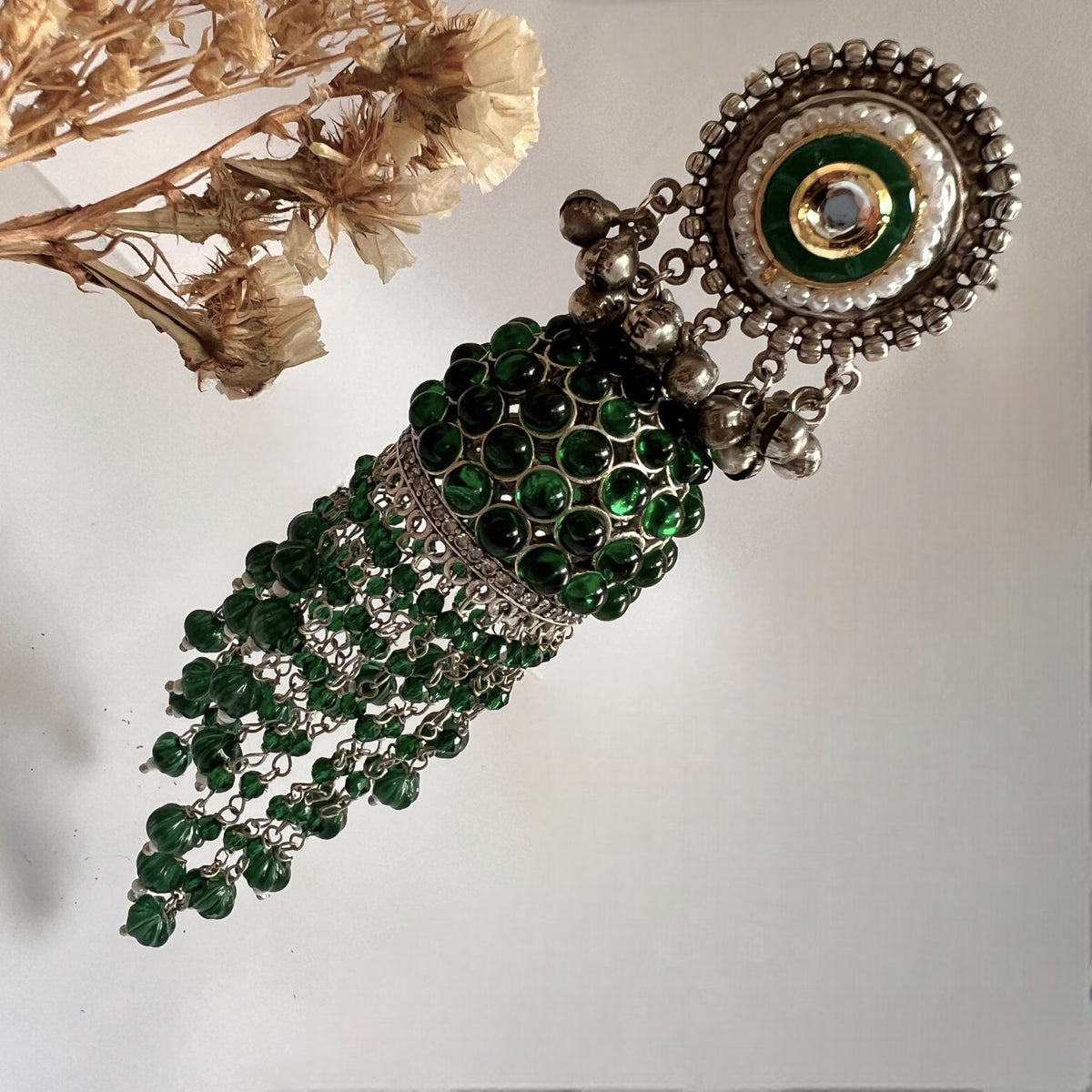 RICHA SILVER LOOK ALIKE GOLD-TONED HANDMADE KEMP JUMBO  JHUMKAS ER576