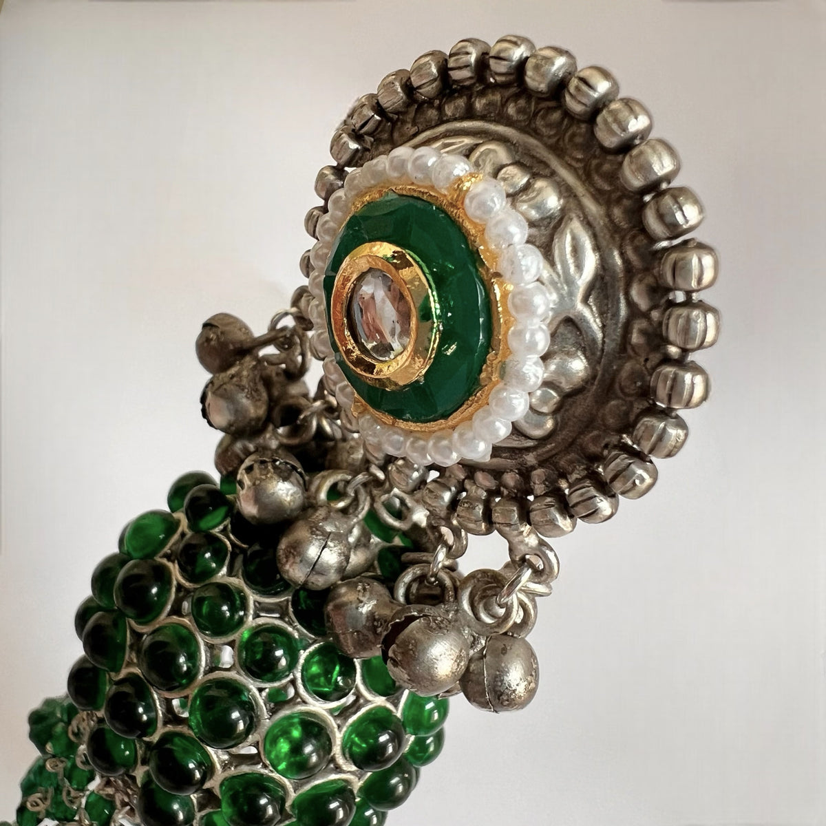 RICHA SILVER LOOK ALIKE GOLD-TONED HANDMADE KEMP JUMBO  JHUMKAS ER576