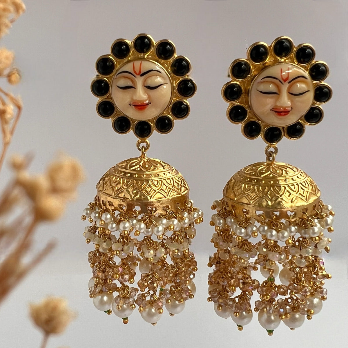 SUNFLOWER SEMI HANDMADE BEADEDJHUMKAS EARRING WITH BEADS ER90
