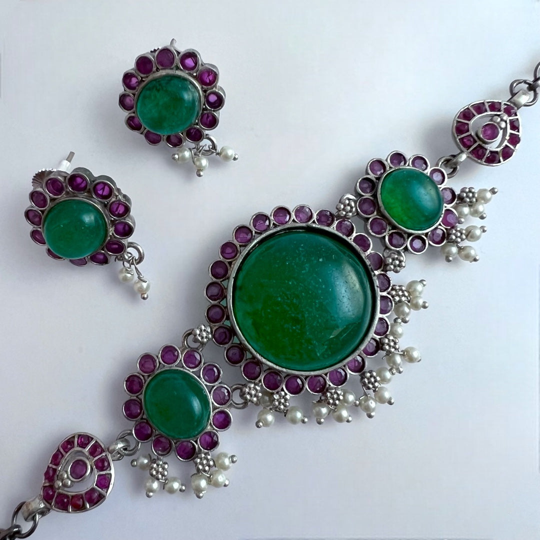 RYLEE BIJOUX PREMIUM AND EXCLUSIVE RUSTIC FINISH HANDMADE CHOKER WITH EARRINGS CH303