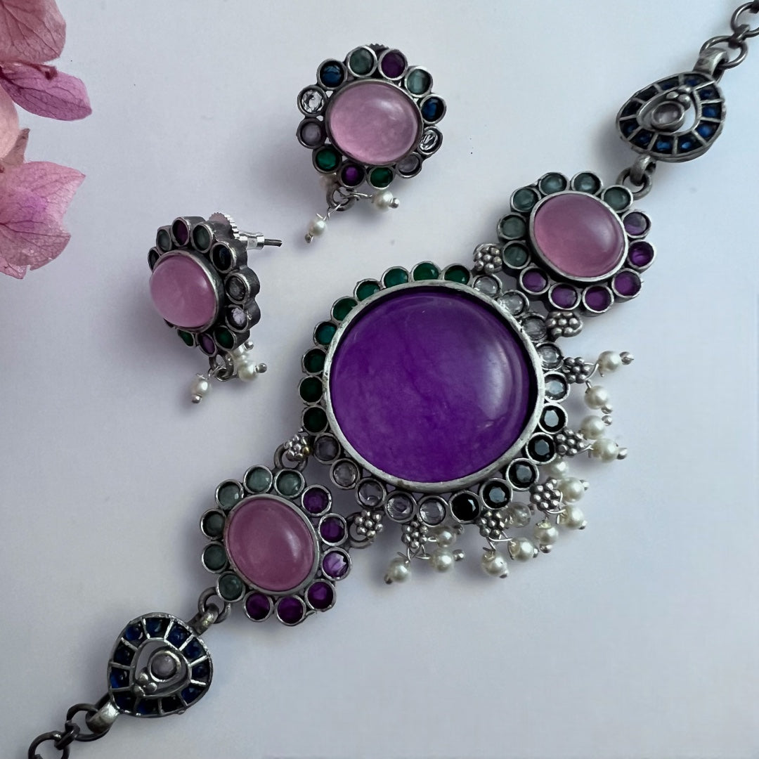 RYLEE BIJOUX PREMIUM AND EXCLUSIVE RUSTIC FINISH HANDMADE CHOKER WITH EARRINGS CH303