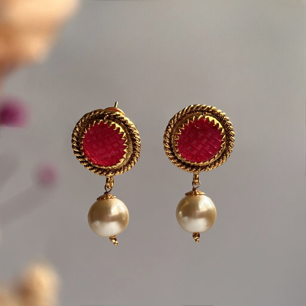 ROSE GOLD TONED CARVING STONE STUDS ER257