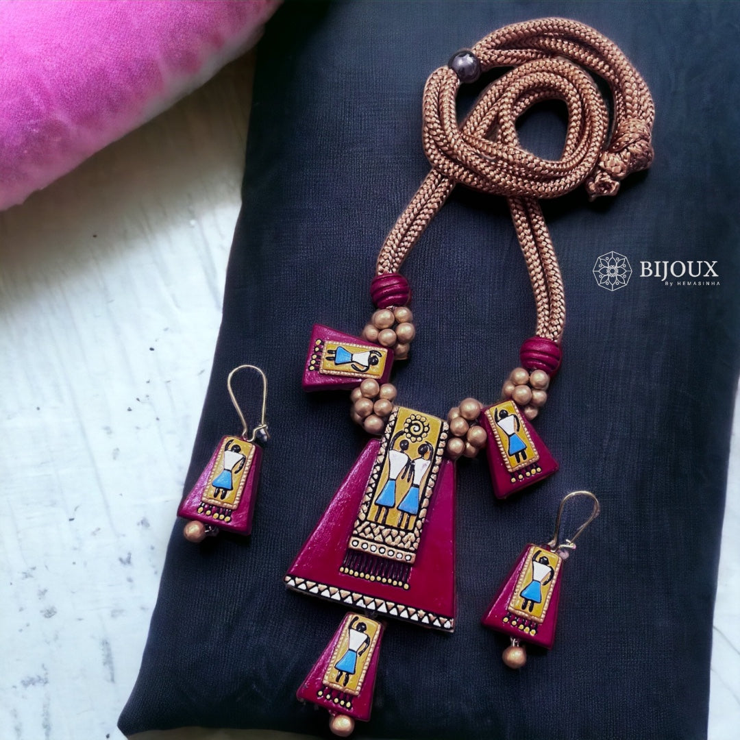 AFRO TRIBAL ART TEROCOTTA  NECKLACE WITH EARRINGS TR20