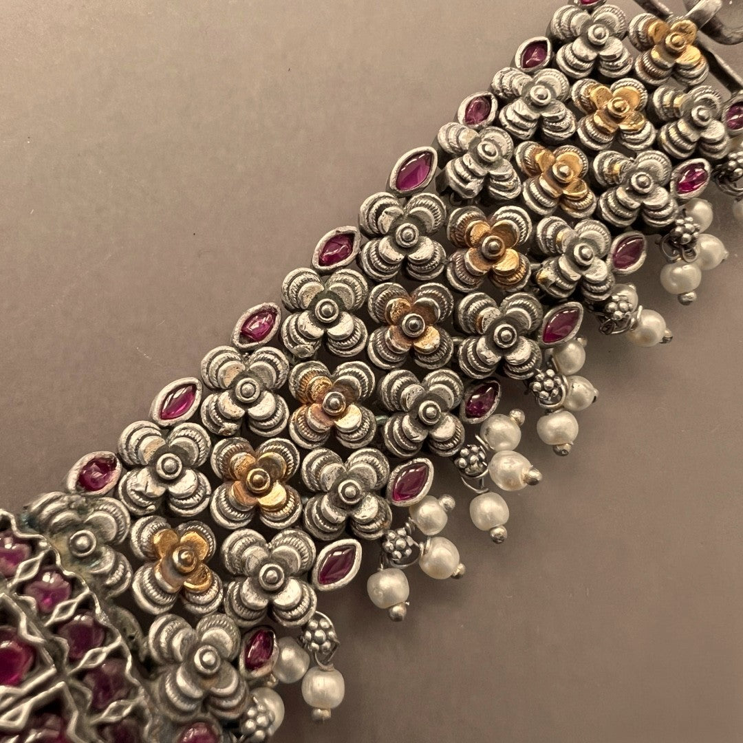 LEAH PREMIUM KEMP STONE HANDMADE RAW FIRE FINISH CHOKER WITH EARRINGS CH128