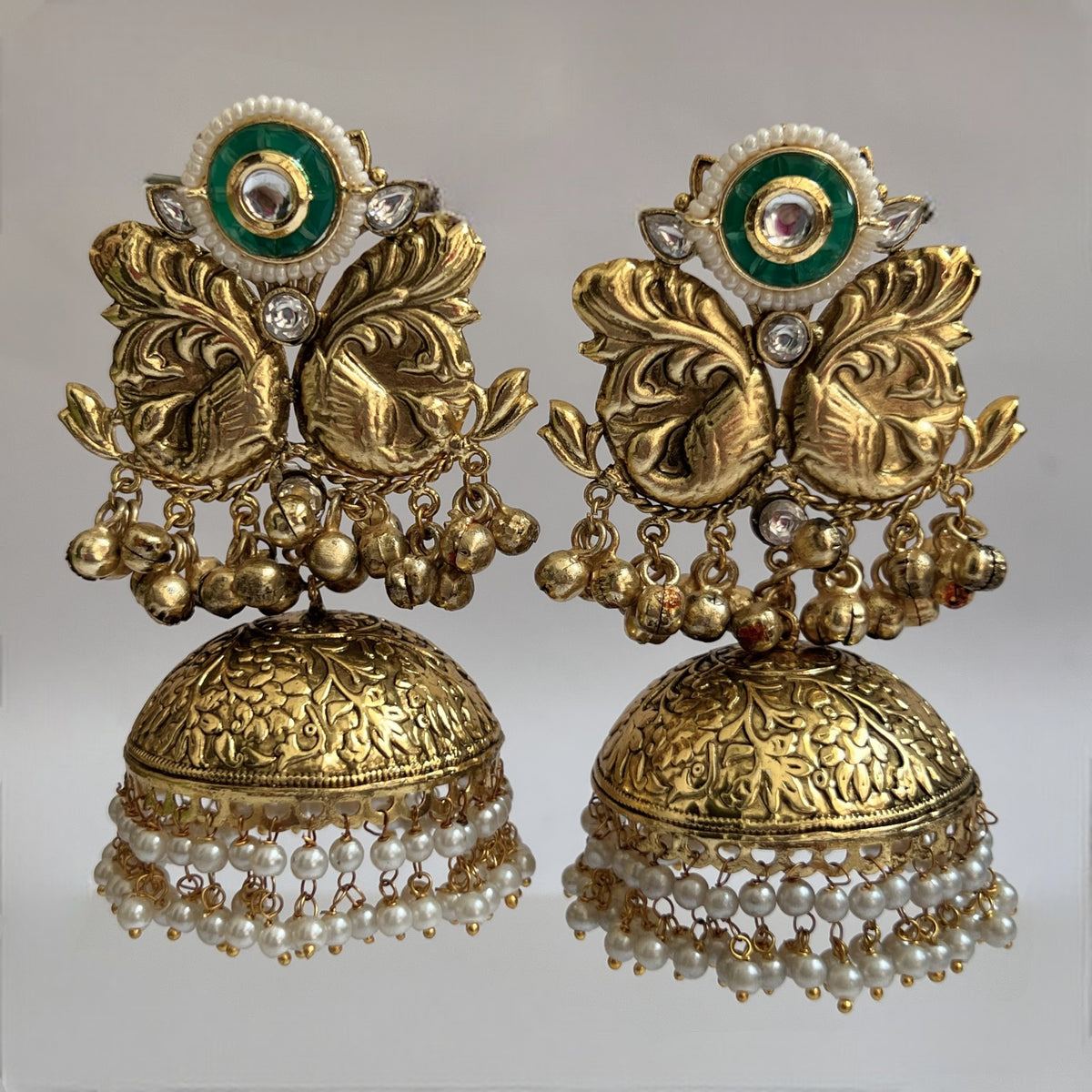 ANUSHA SILVER LOOK ALIKE GOLD-TONED HANDMADE JUMBO JHUMKAS ER565
