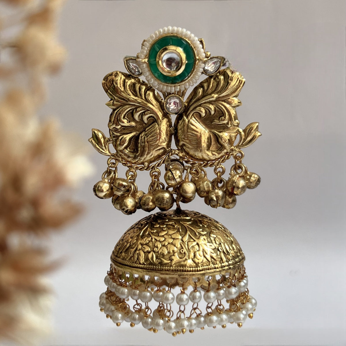 ANUSHA SILVER LOOK ALIKE GOLD-TONED HANDMADE JUMBO JHUMKAS ER565