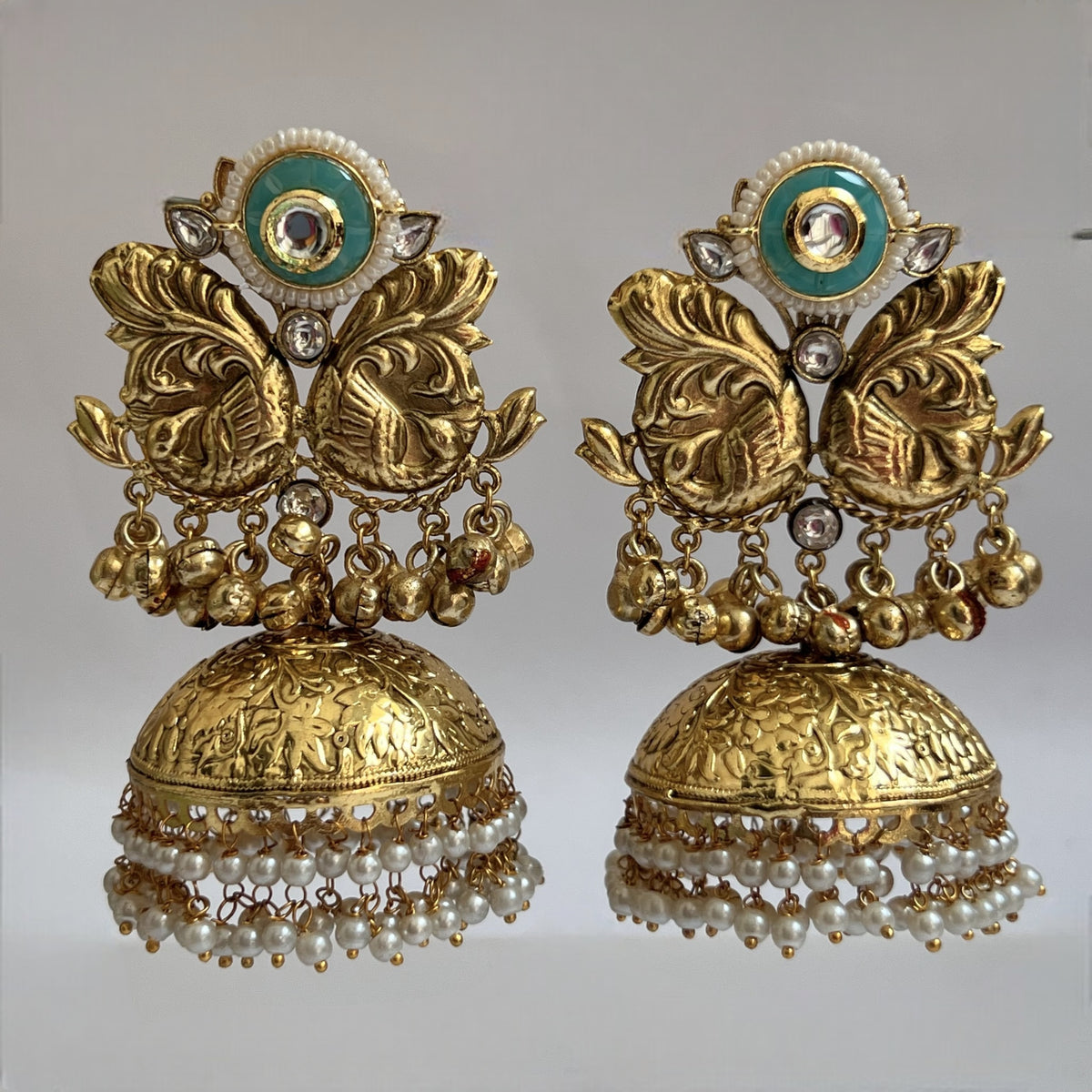 ANUSHA SILVER LOOK ALIKE GOLD-TONED HANDMADE JUMBO JHUMKAS ER565