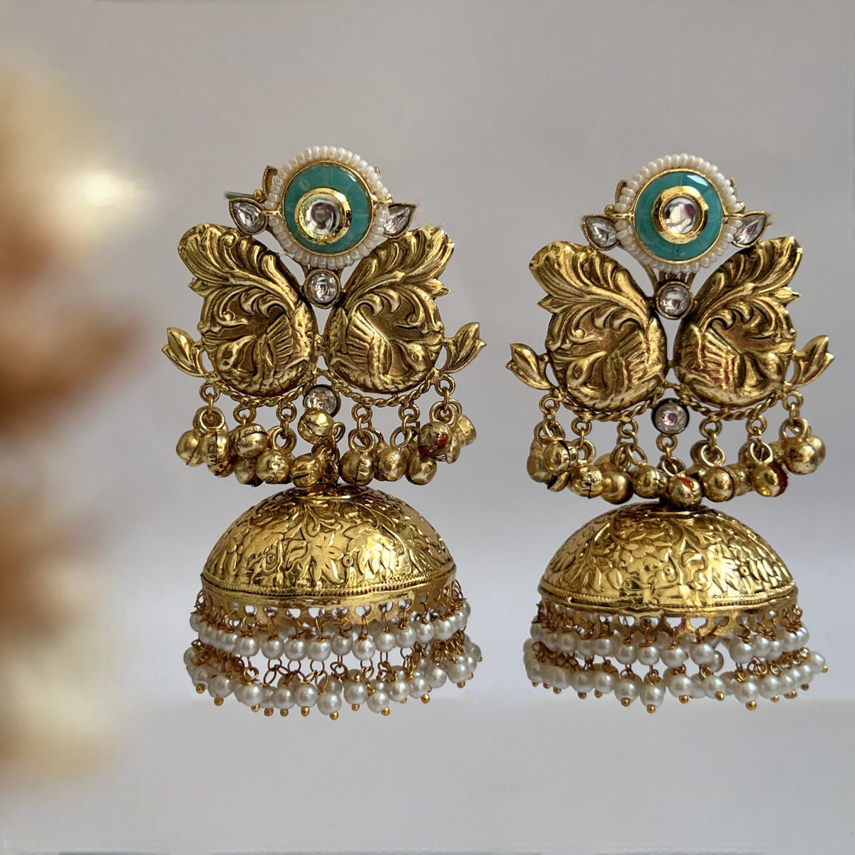 ANUSHA SILVER LOOK ALIKE GOLD-TONED HANDMADE JUMBO JHUMKAS ER565