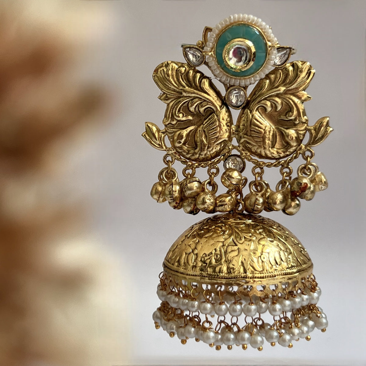 ANUSHA SILVER LOOK ALIKE GOLD-TONED HANDMADE JUMBO JHUMKAS ER565