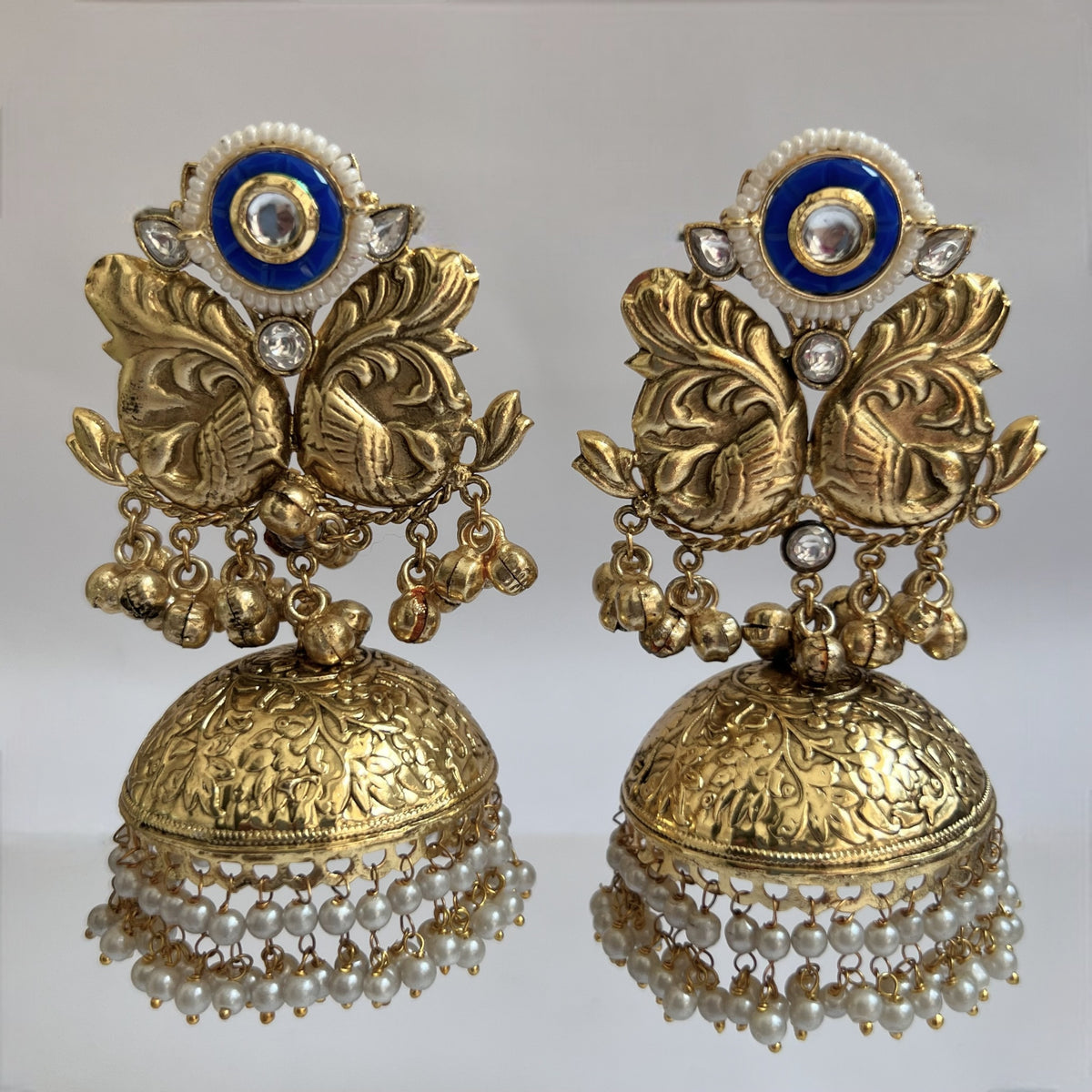 ANUSHA SILVER LOOK ALIKE GOLD-TONED HANDMADE JUMBO JHUMKAS ER565
