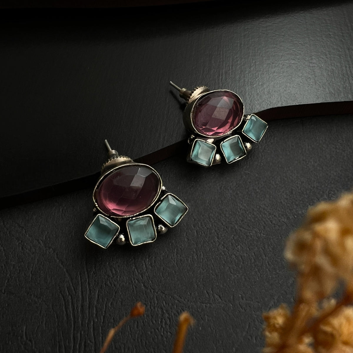 MARA FAUX SILVER HANDMADE BRASS RAW AND RUSTIC MONALISA STUDS/EARRINGS ER432