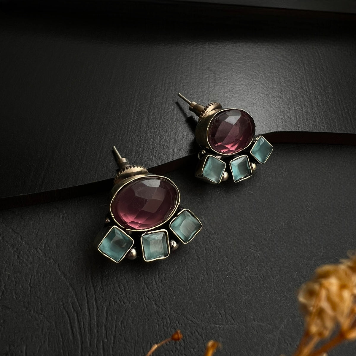 MARA FAUX SILVER HANDMADE BRASS RAW AND RUSTIC MONALISA STUDS/EARRINGS ER432